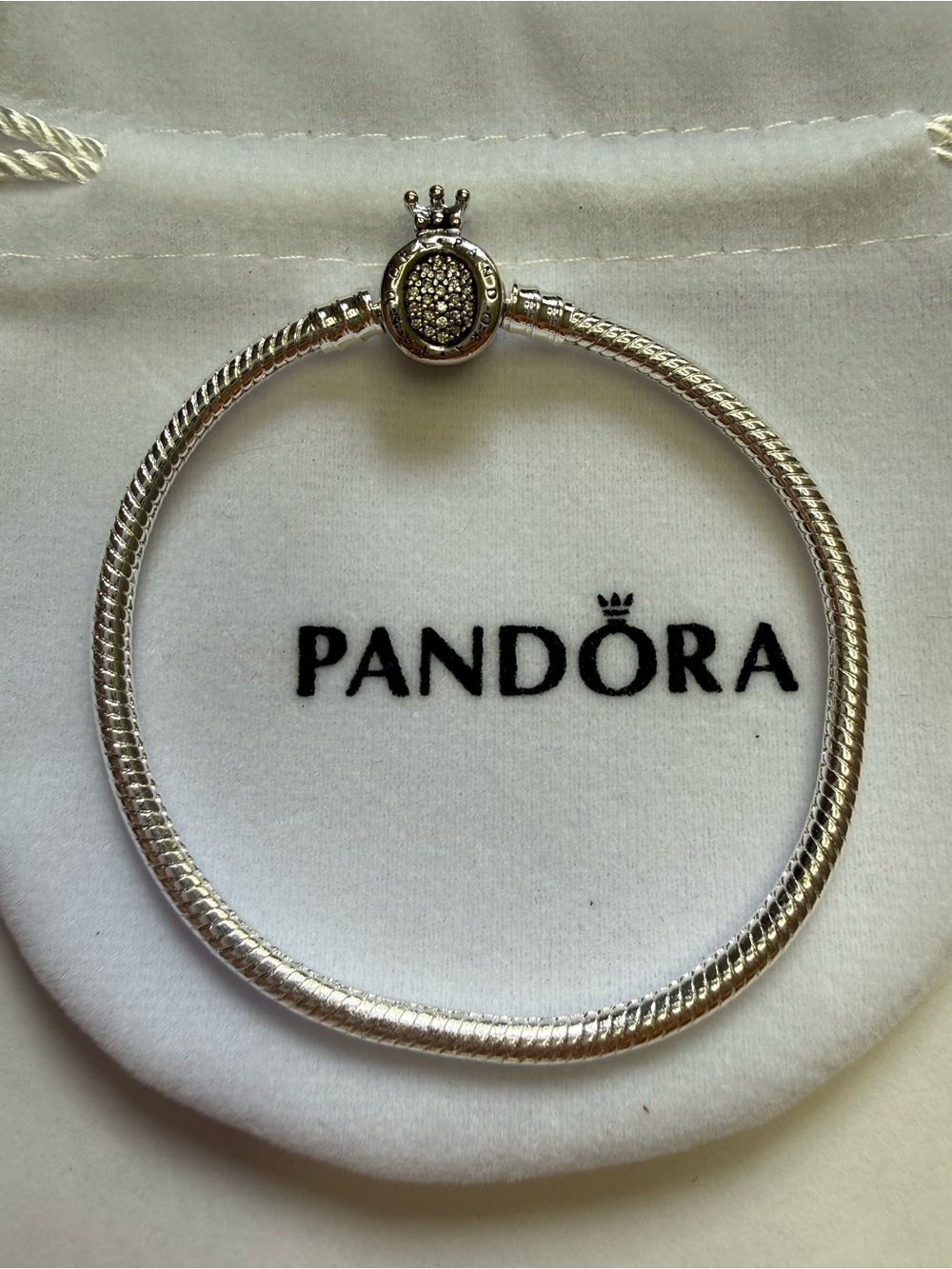PANDORA 925 Silver Moment Smooth Chain Crown O Charm Bracelet #598286CZ 6.7 inch